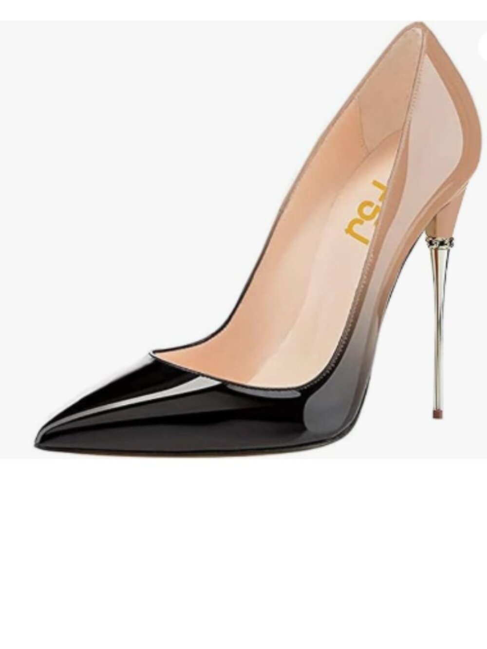 FSJ Black-nude Sexy Slip On Formal Pumps Stiletto Heels Pointy Toe Chic Shoes